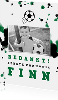 Bedankkaart communie voetbal met foto en spetters