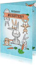 Bedankkaart meester/juf - leraar konijn met veel konijntjes