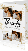 Bedankkaart trouwen hip trendy goud doodle foto's