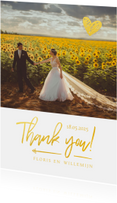 Bedankkaart trouwen thank you goud