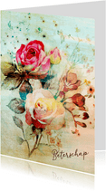 Beterschapkaart vintage rozen boeket