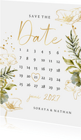 Botanische save the date kaart kalender watercolour goud