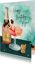 Champagne bad verjaardagkaart 