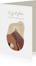 Christelijke paaskaart met bergen en kruis