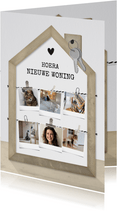 Collagekaart nieuw huis met houten huisje en fotocollage
