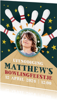 Coole uitnodiging voor kinderfeestje met bowlingbaan