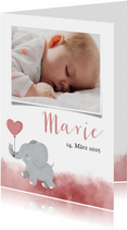 Dankeskarte Geburt Foto und Elefant rosa Luftballon