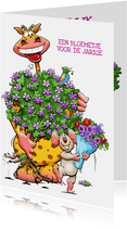 Een hele grappige verjaardagskaart met giraf en muisje