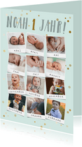 Einladung Kindergeburtstag 12 Monate hellblau Fotocollage