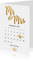 Einladung zur Hochzeit Mr. & Mrs. Buchstaben in Goldlook