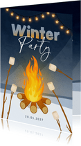 Einladung zur Winterparty Feuer mit Marshmallows