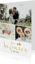Einladungskarte Hochzeit Fotocollage, Konfetti und Timeline