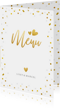 Feestelijke menukaart trouwen met confetti en goud
