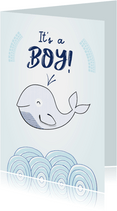 Felicitatie geboorte jongen met hippe blauwe walvis