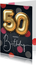Felicitatie verjaardagskaart ballon 50 jaar confetti