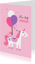 Felicitatiekaart dochter paard ballonnen roze paars