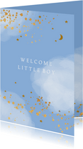 Felicitatiekaart geboorte jongen wolken sterretjes goudlook