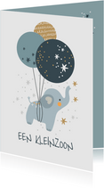 Felicitatiekaart geboorte - kleinzoon olifant met ballonnen