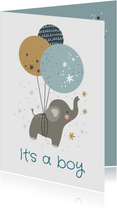 Felicitatiekaart geboorte olifant ballonnen jongen