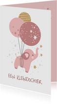 Felicitatiekaart geboorte - olifant ballonnen kleindochter