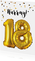 Felicitatiekaart verjaardag 18 jaar goud ballonnen