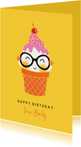 Felicitatiekaart verjaardag happy ijsje geel