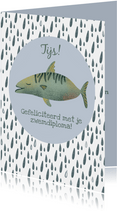 Felicitatiekaart voor het zwemdiploma met een vis