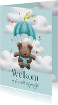 Felicitatiekaartje geboorte jongen beer parachute
