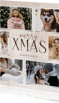 Fotocollage kerstkaart merry XMAS met sneeuwvlokken