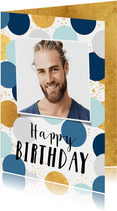 Fotokaart confetti blauw goud happy birthday foto