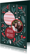 Fotokaart met foto in kerstbal warm wishes