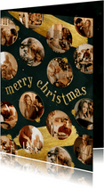 Fotokaart met zestien kerstballen fotokaders in goud