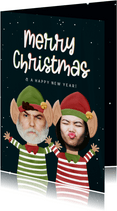 Fotokaart twee kerstelfjes met eigen gezichten
