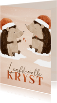 Friese kerstkaart twee egeltjes en Leafdevolle Kryst
