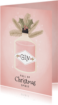 Funky kerstkaart Full of Christmas spirit Gin-fles en takjes