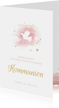 Glückwunschkarte Kommunion Taube rosa Aquarell