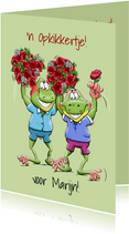 Grappige beterschapskaart met 2 kikkers en rozen