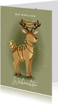 Grußkarte Weihnachten Hirsch mit Lichterkette