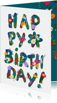 Happy birthday kaart met bloemen collage