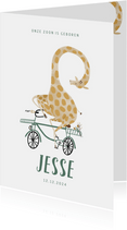 Hip lief geboortekaartje giraf op de fiets illustratie