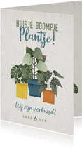 Hippe verhuiskaart huisje boompje plantje met planten
