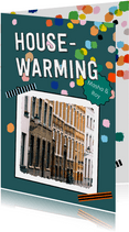 Housewarming confetti eigen foto en achtergrondkleur