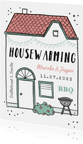 Housewarming uitnodiging huis bbq feestje
