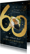Jubileum uitnodiging 60 jaar getrouwd goud blauw