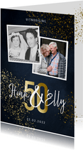 Jubileumkaart 50 jaar stijlvol goudlook met foto en spetters