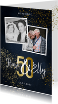 Jubileumkaart 50 jaar stijlvol goudlook met foto en spetters