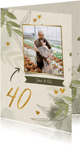 Jubileumkaart foto met takjes, gouden hartjes en waterverf