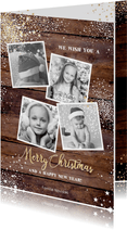 Kerst stoere stijlvolle kaart hout met sterren en 4 foto's