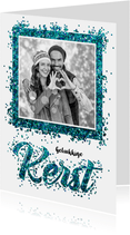 Kerstkaart confetti blauw kerst