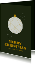 Kerstkaart donkergroen met papieren kerstbal